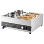 Calentador de sopa eléctrico VEVOR, dos ollas de 6.34 qt y tres sartenes de 1/3, calentador de alimentos comercial de acero inoxidable con temperatura ajustable de 86 a 185 °F, baño maría de 1500 W, estación de sopa para restaurante y bufé.