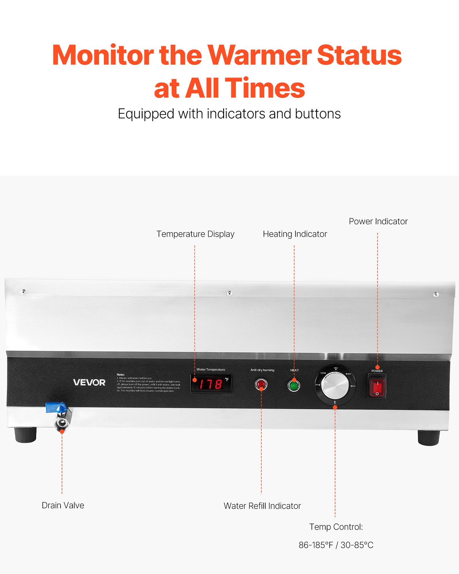 Calentador de sopa eléctrico VEVOR, dos ollas de 6.34 qt y tres sartenes de 1/3, calentador de alimentos comercial de acero inoxidable con temperatura ajustable de 86 a 185 °F, baño maría de 1500 W, estación de sopa para restaurante y bufé.