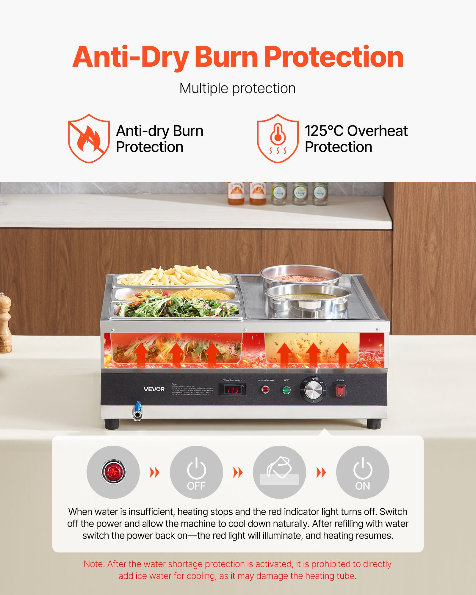 Calentador de sopa eléctrico VEVOR, dos ollas de 6.34 qt y tres sartenes de 1/3, calentador de alimentos comercial de acero inoxidable con temperatura ajustable de 86 a 185 °F, baño maría de 1500 W, estación de sopa para restaurante y bufé.