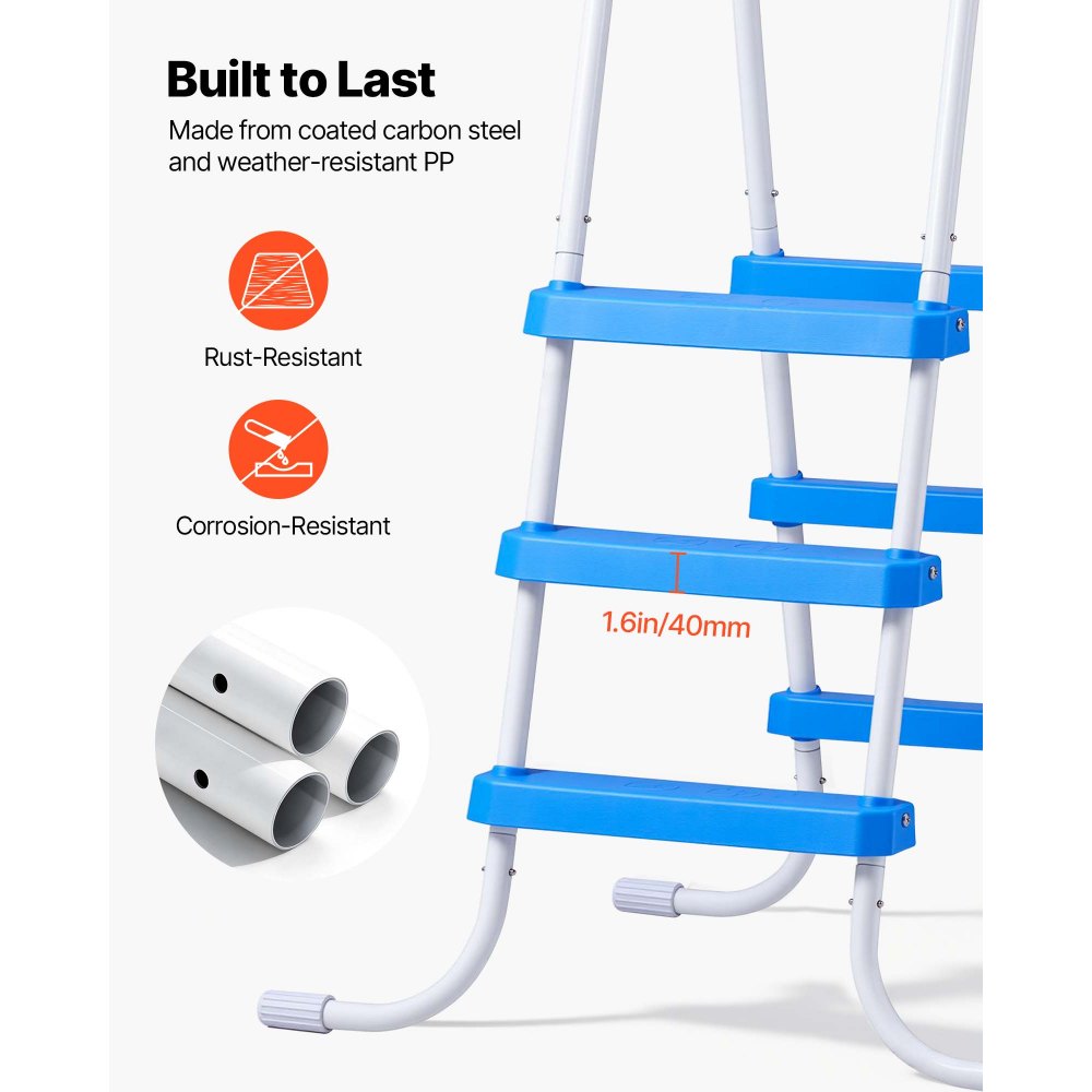 VEVOR Escalera para Piscina Desmontable de 3 Peldaños Hasta 136 kg, Escalera de Seguridad de Acero al Carbono Antideslizante con Pasamanos Ergonómicos, Patas de Goma para Piscina Elevada de 91,4 cm