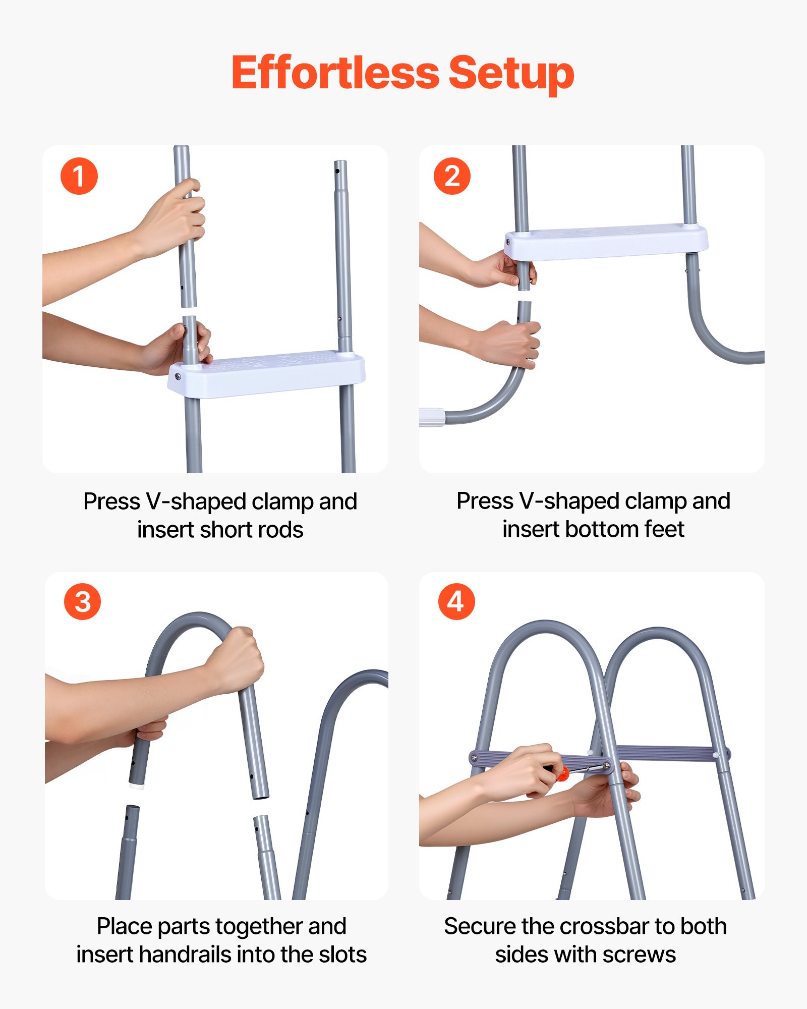 VEVOR Escalera para Piscina Desmontable de 4 Peldaños Capacidad 136kg, Escalera de Seguridad de Acero al Carbono Antideslizante con Patas de Goma, Pasamanos Ergonómicos para Piscina Elevada de 121,9cm