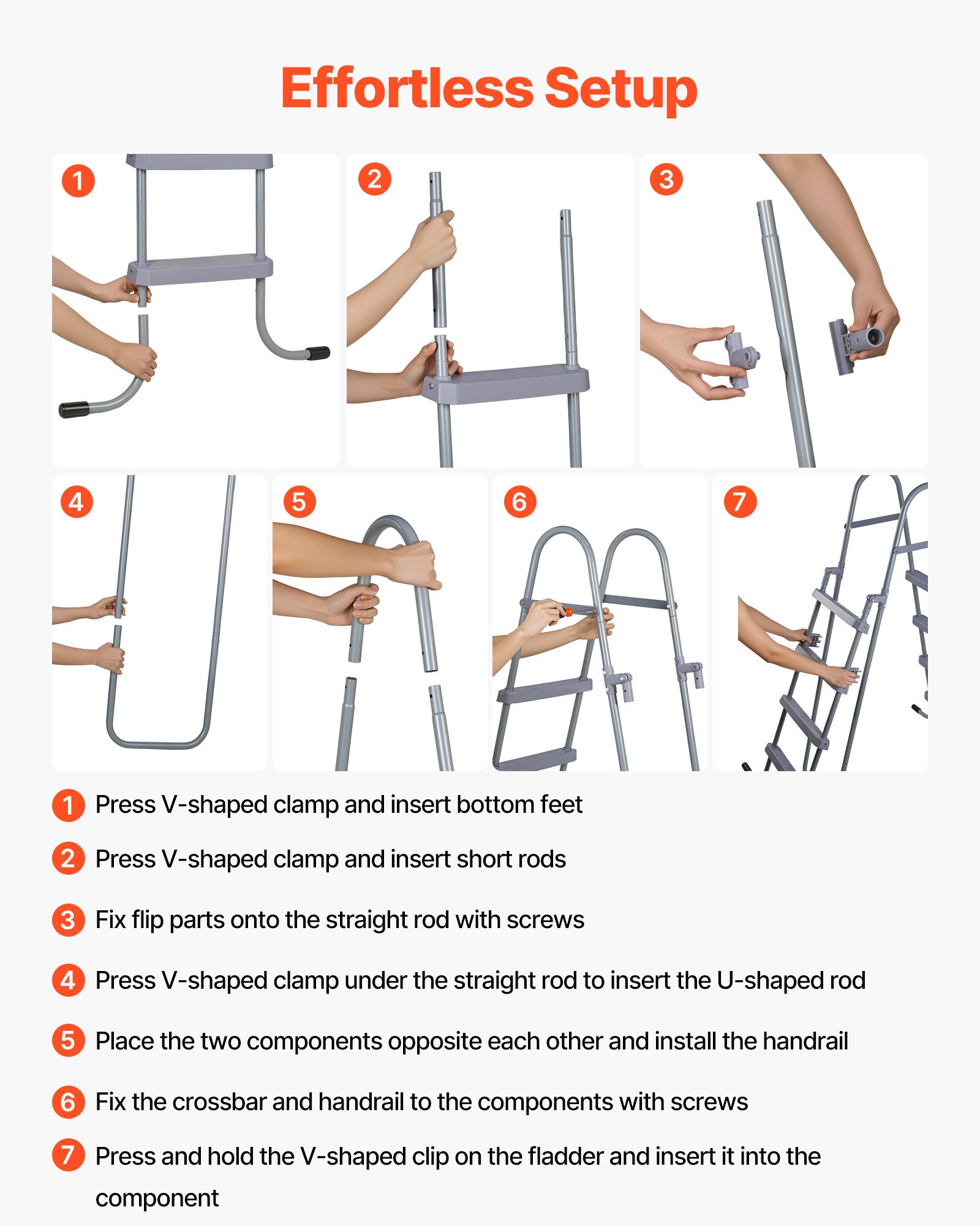 VEVOR Escalera para Piscina Desmontable de 4 Peldaños Capacidad 136kg, Escalera de Seguridad Antideslizante de Acero al Carbono con Pasamanos Ergonómicos, Patas de Goma para Piscina Elevada de 132,1cm