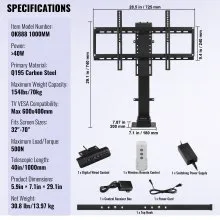 VEVOR Soporte motorizado para TV de 35 pulgadas, con control remoto