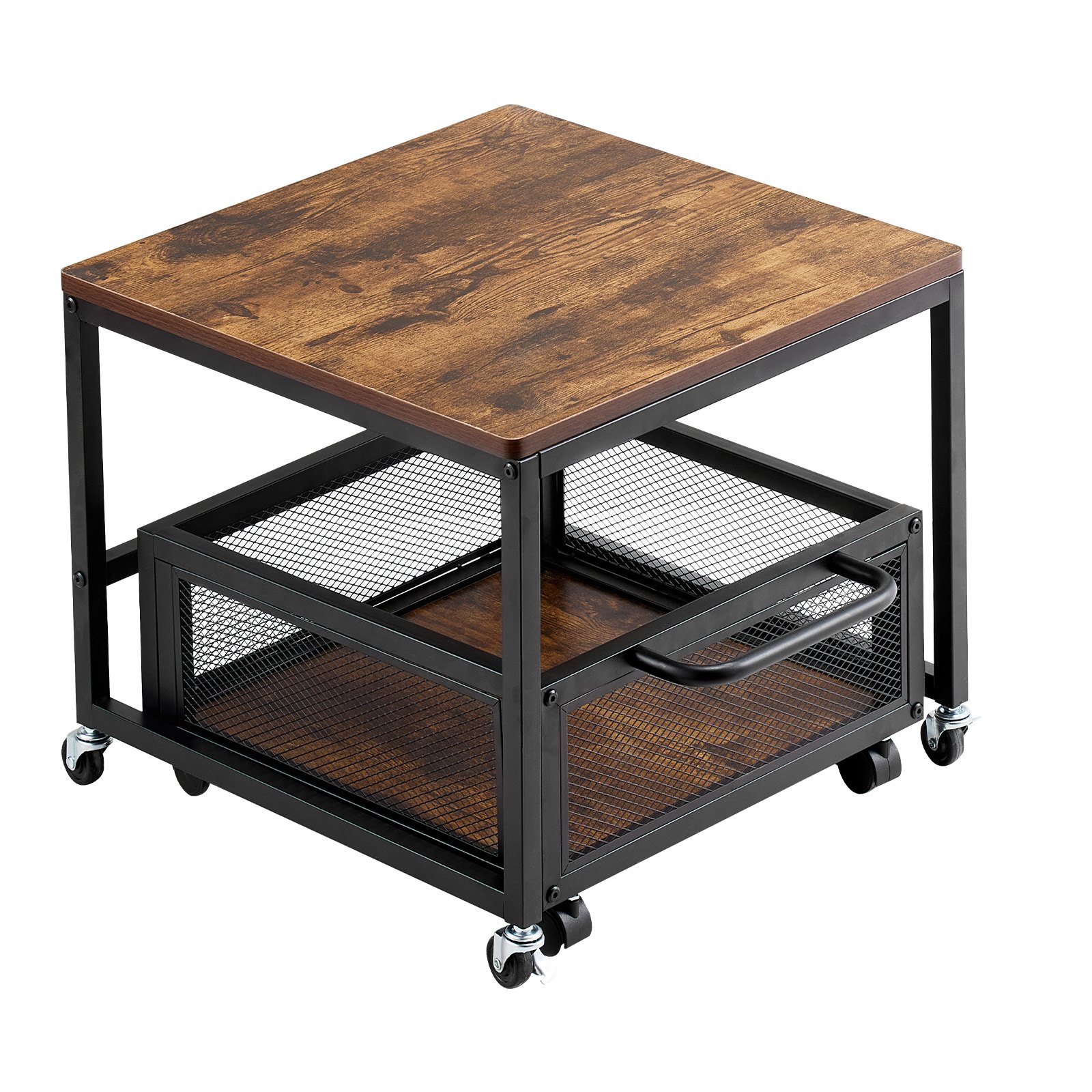 VEVOR - Mini refrigerador con soporte y almacenamiento, mesa de 89 kg con carrito de almacenamiento móvil y ruedas giratorias, soporte para bebidas, organizador para el hogar, dormitorio, marrón claro