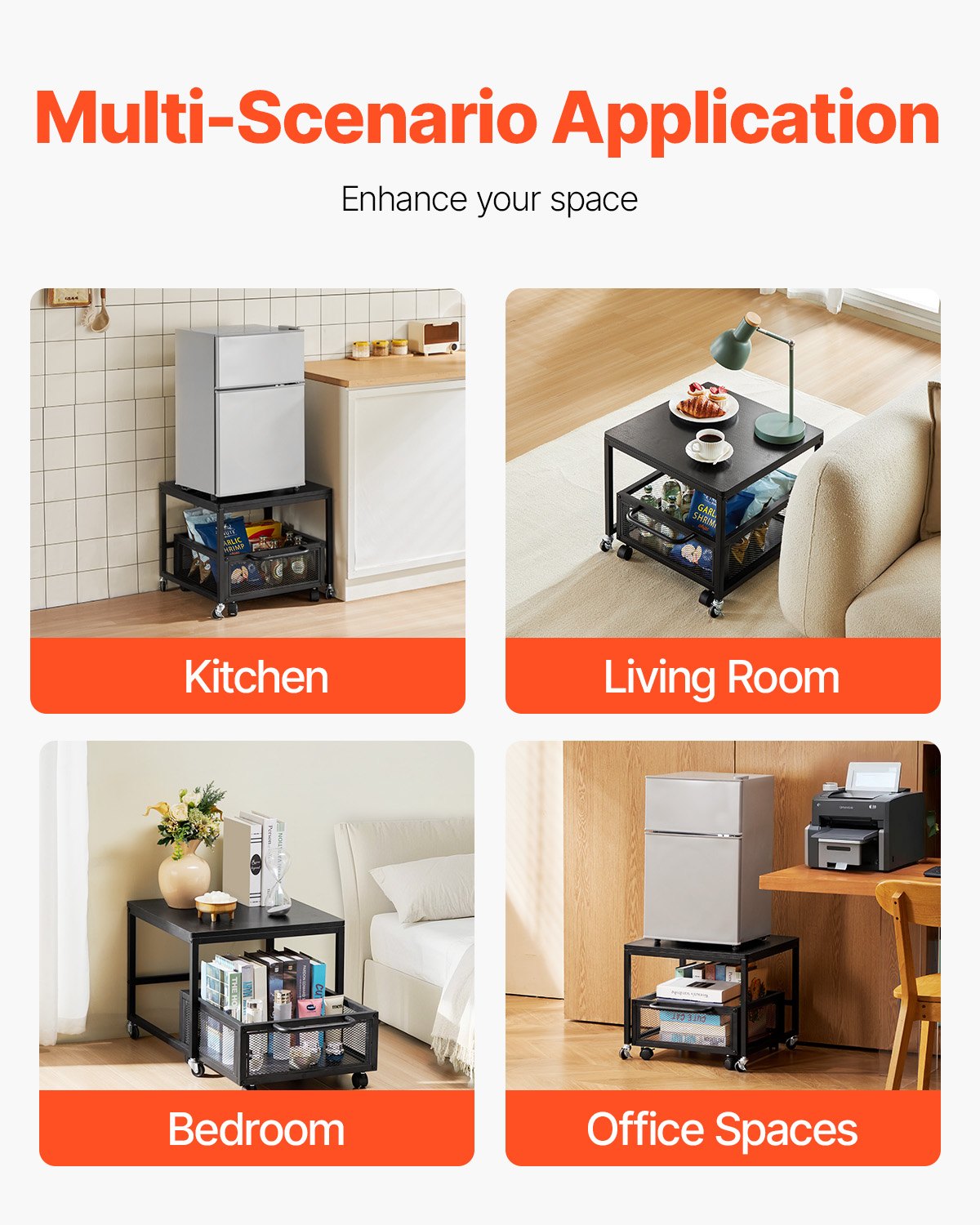 Mini refrigerador con ruedas giratorias y carrito de almacenamiento de 198 libras, color negro