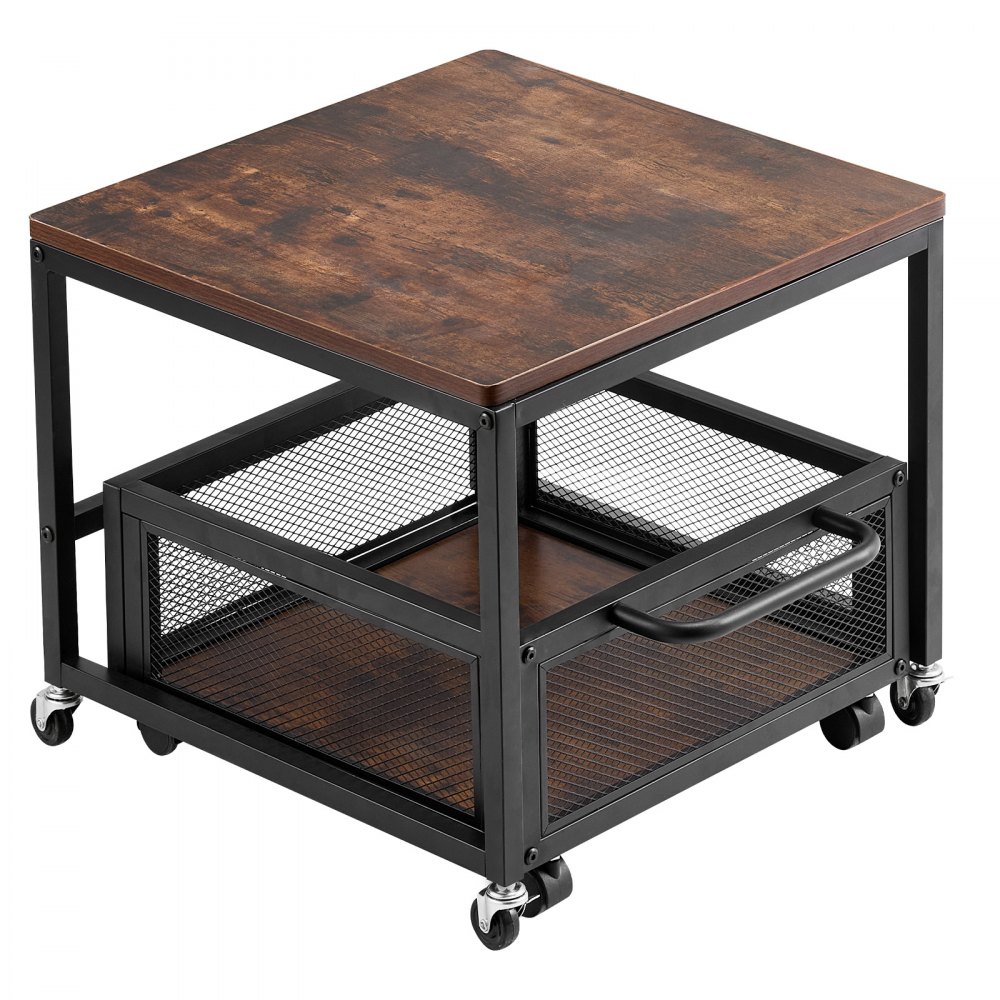 VEVOR - Mini refrigerador con soporte y almacenamiento, mesa de 89 kg con carrito de almacenamiento móvil y ruedas giratorias, soporte para bebidas, organizador para el hogar, dormitorio, marrón oscuro