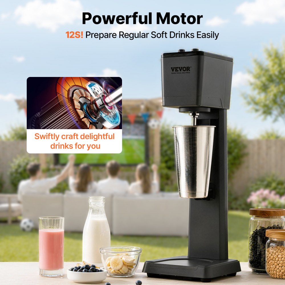 VEVOR Máquina para hacer batidos, batidora comercial de 375 W, batidora de bebidas de un solo cabezal, batidora de 3 velocidades con taza de acero inoxidable de 27,7 oz para uso comercial