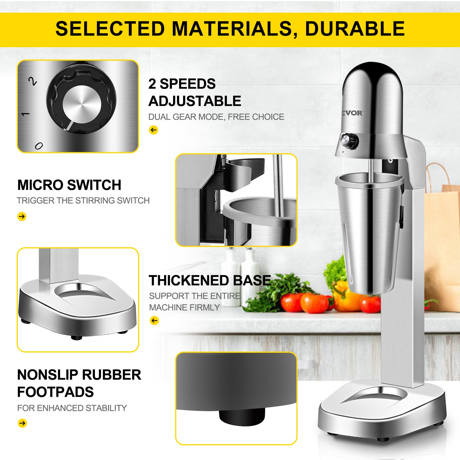 Máquina para hacer batidos VEVOR, máquina para hacer batidos de un solo cabezal, batidora para batidos de 280 W, máquina para hacer maltas con vasos de 800 ml (acero inoxidable/PC), máquina para hacer batidos eléctrica de 2 velocidades, batidora de bebidas de 18000 RPM, acero inoxidable