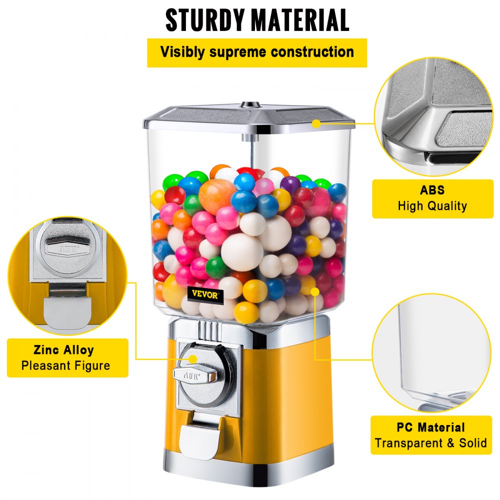 VEVOR Gumball Machine Gumball Coin Bank Vintage PC Máquina expendedora Soporte Amarillo