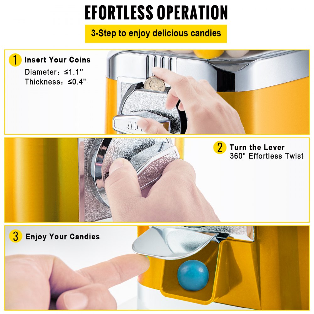 VEVOR Gumball Machine Gumball Coin Bank Vintage PC Máquina expendedora Soporte Amarillo