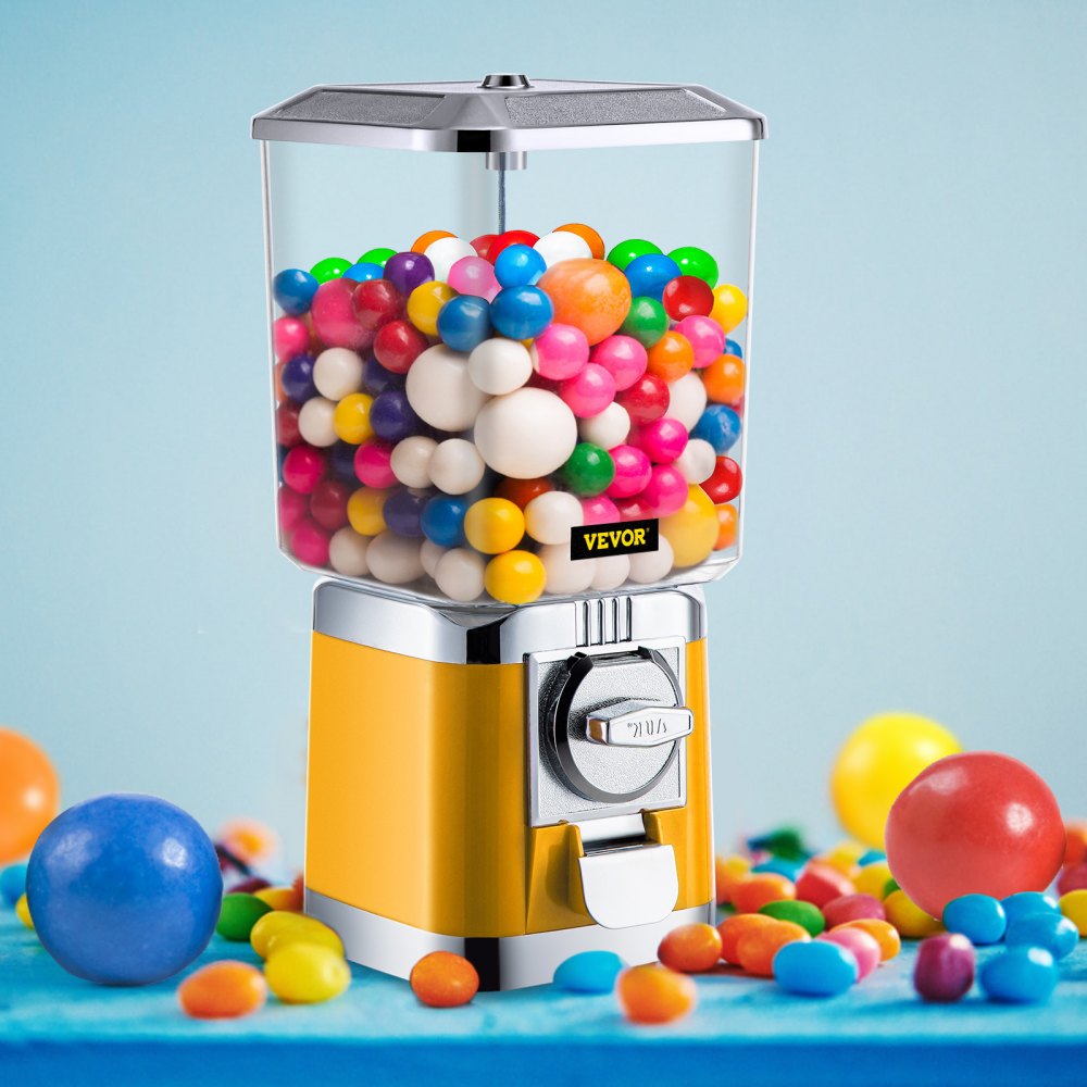 VEVOR Gumball Machine Gumball Coin Bank Vintage PC Máquina expendedora Soporte Amarillo