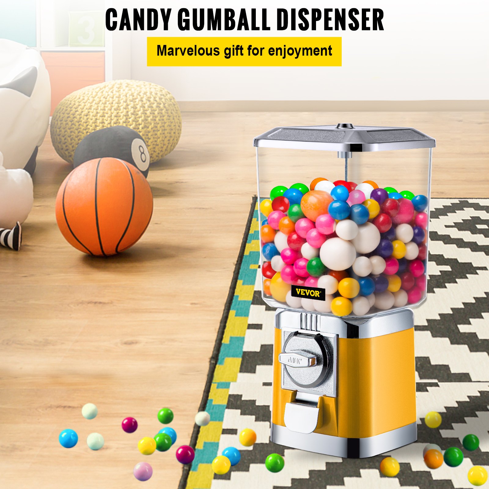 VEVOR Gumball Machine Gumball Coin Bank Vintage PC Máquina expendedora Soporte Amarillo