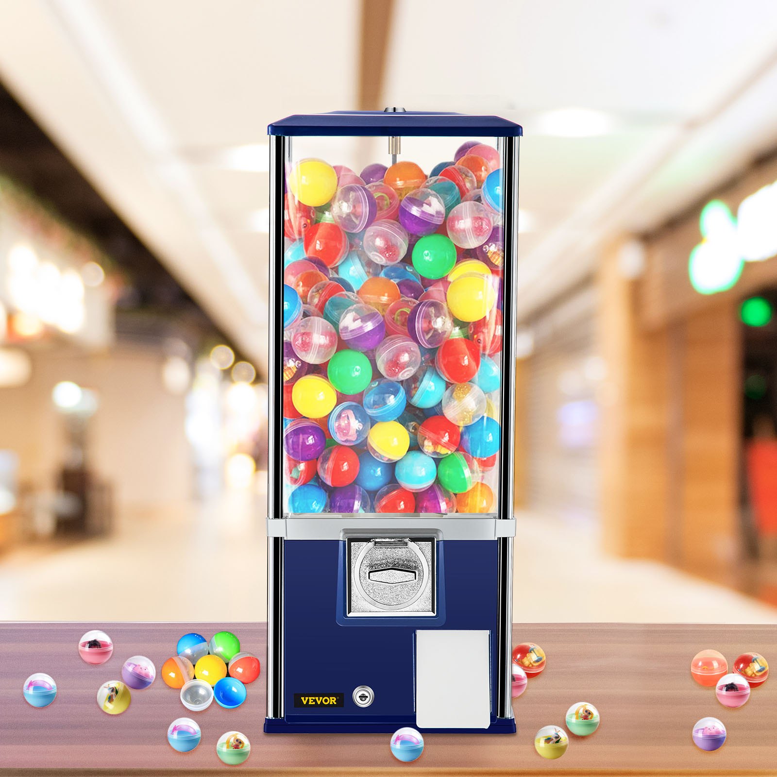 Máquina expendedora VEVOR, máquina expendedora de caramelos de 25,2" de altura, banco de chicles de gran capacidad de carga, máquina expendedora de caramelos para dispositivos de 1,8"-2,2", perfecto para tiendas de juegos y tiendas minoristas estilo vintage azul