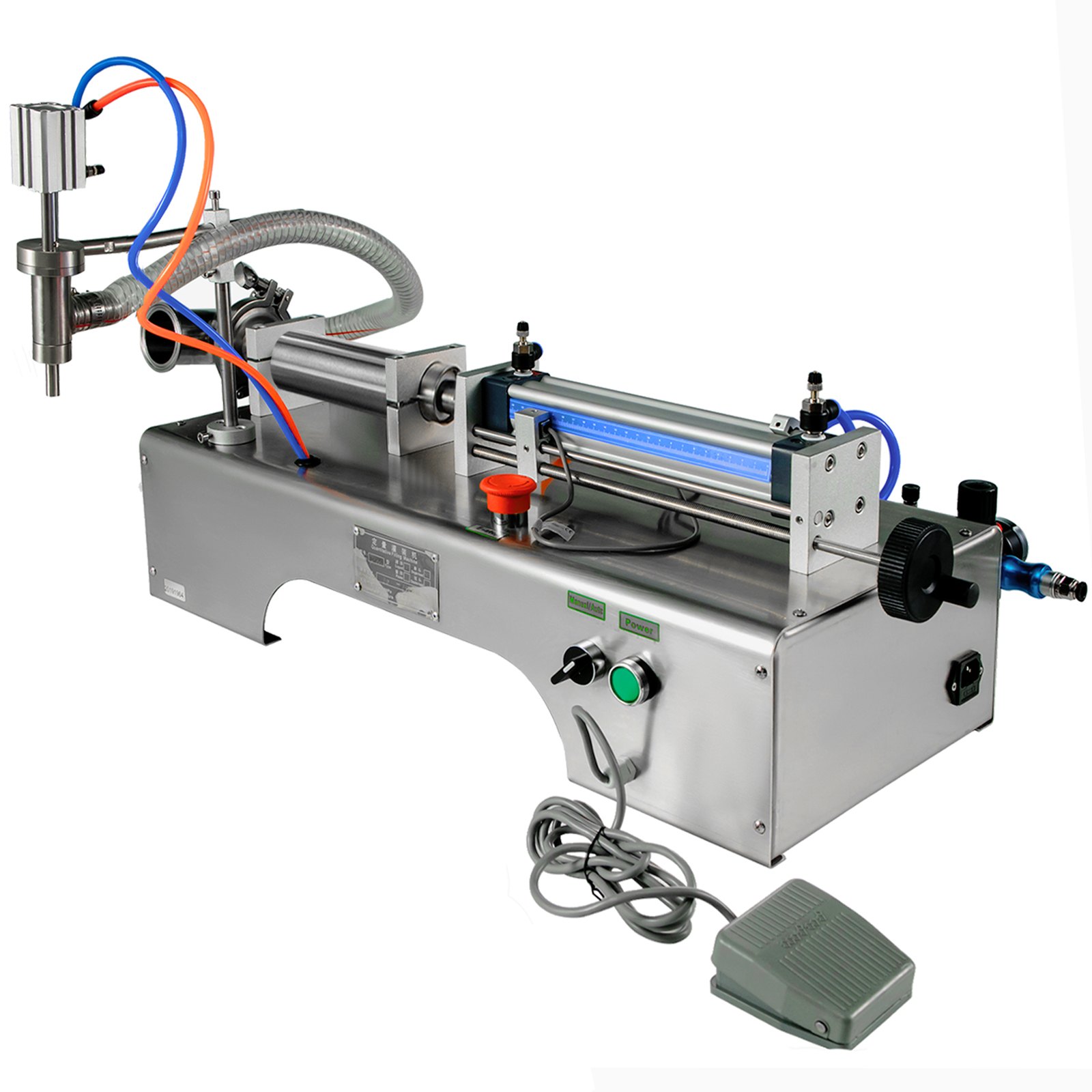 Llenadora de líquidos neumática completa horizontal VEVOR, Llenadora de líquidos neumática semiautomática de 100-1000 ml, Máquina de llenado de líquidos de cabezal único, para varios líquidos