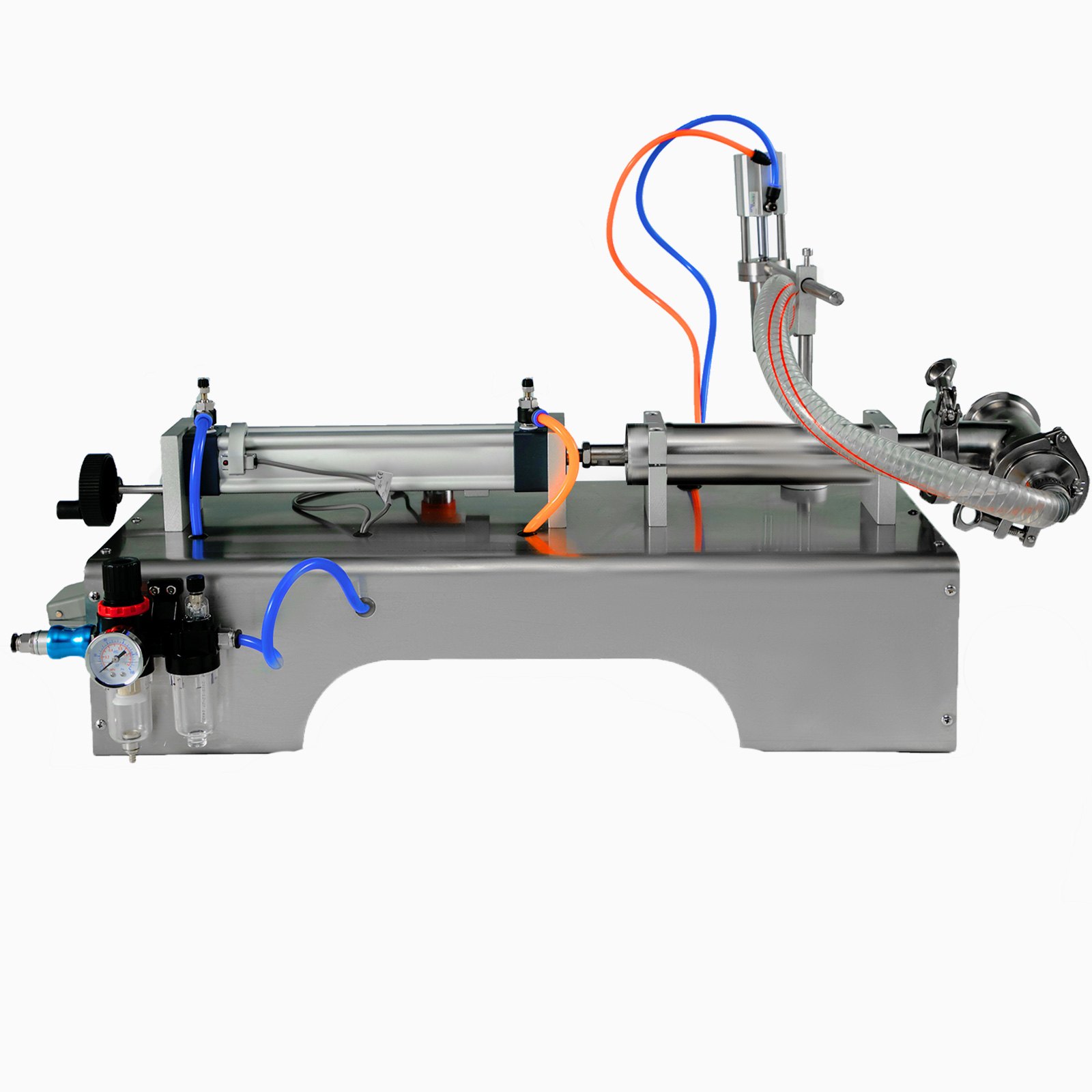 Llenadora de líquidos neumática completa horizontal VEVOR, Llenadora de líquidos neumática semiautomática de 100-1000 ml, Máquina de llenado de líquidos de cabezal único, para varios líquidos