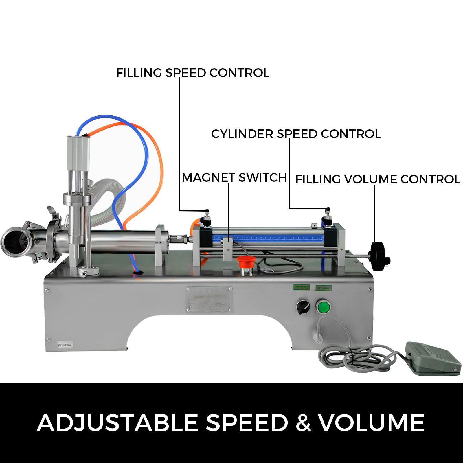 Llenadora de líquidos neumática completa horizontal VEVOR, Llenadora de líquidos neumática semiautomática de 100-1000 ml, Máquina de llenado de líquidos de cabezal único, para varios líquidos