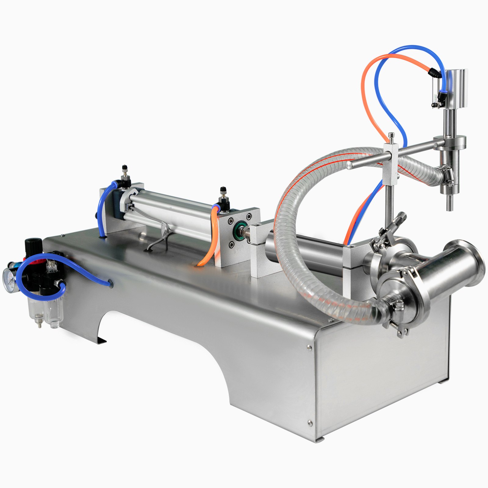 Llenadora de líquidos neumática completa horizontal VEVOR, Llenadora de líquidos neumática semiautomática de 100-1000 ml, Máquina de llenado de líquidos de cabezal único, para varios líquidos