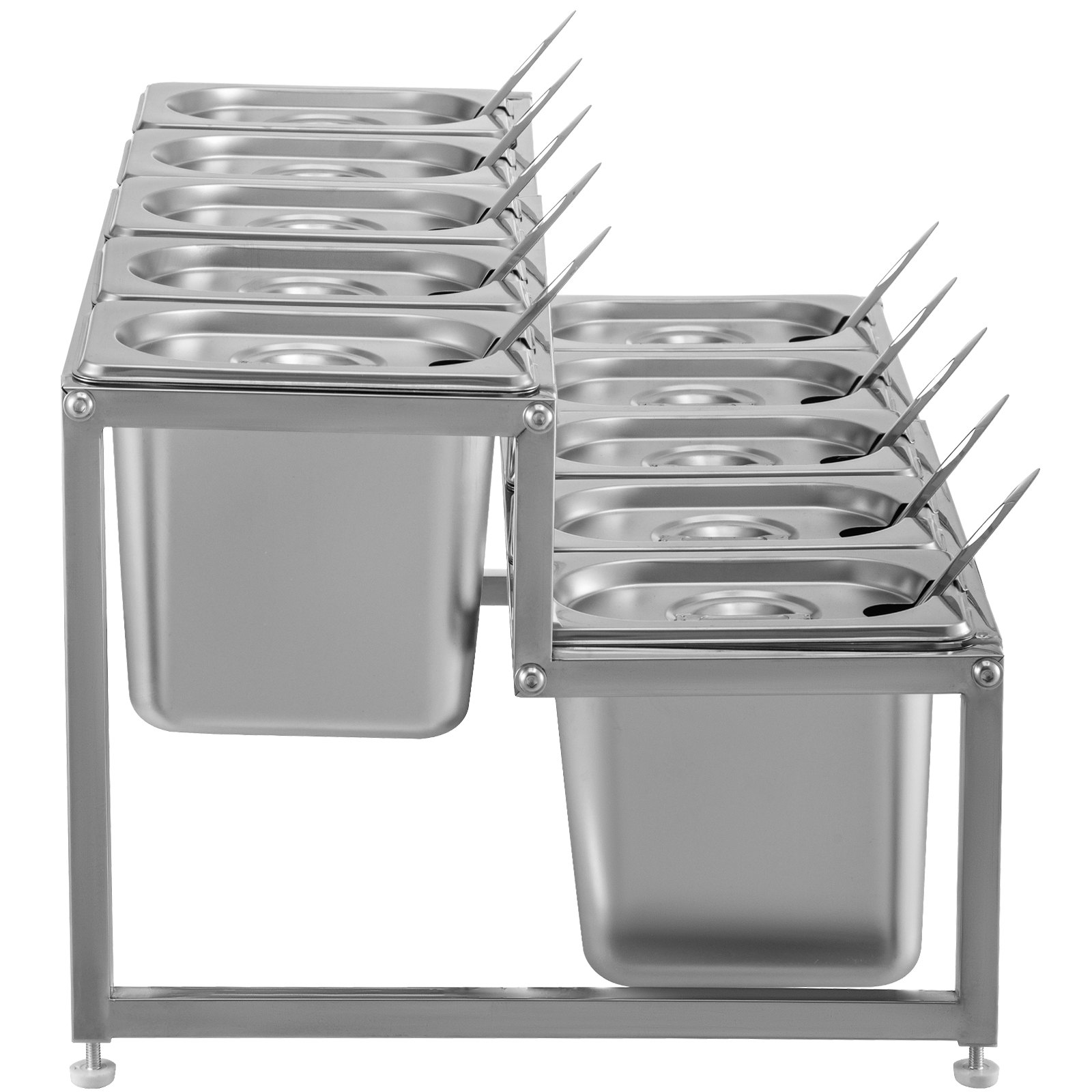 VEVOR Especiero extensible, 13.8"-23.6" ajustable, estante organizador de acero inoxidable de 2 niveles con 10 1/9 sartenes y 10 cucharones, soporte de encimera para ingredientes de salsa, frutas, para uso en cocina y despensa