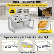 VEVOR Especiero extensible, 13.8"-23.6" ajustable, estante organizador de acero inoxidable con 2 1/6 sartenes y 2 cucharones, soporte inclinado para encimera para ingredientes de salsa, frutas, para uso en cocina y despensa