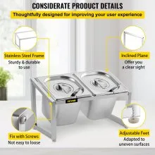 VEVOR Especiero extensible, 13.8"-23.6" ajustable, estante organizador de acero inoxidable con 2 1/6 sartenes y 2 cucharones, soporte inclinado para encimera para ingredientes de salsa, frutas, para uso en cocina y despensa