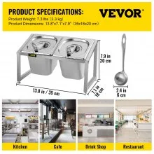 VEVOR Especiero extensible, 13.8"-23.6" ajustable, estante organizador de acero inoxidable con 2 1/6 sartenes y 2 cucharones, soporte inclinado para encimera para ingredientes de salsa, frutas, para uso en cocina y despensa