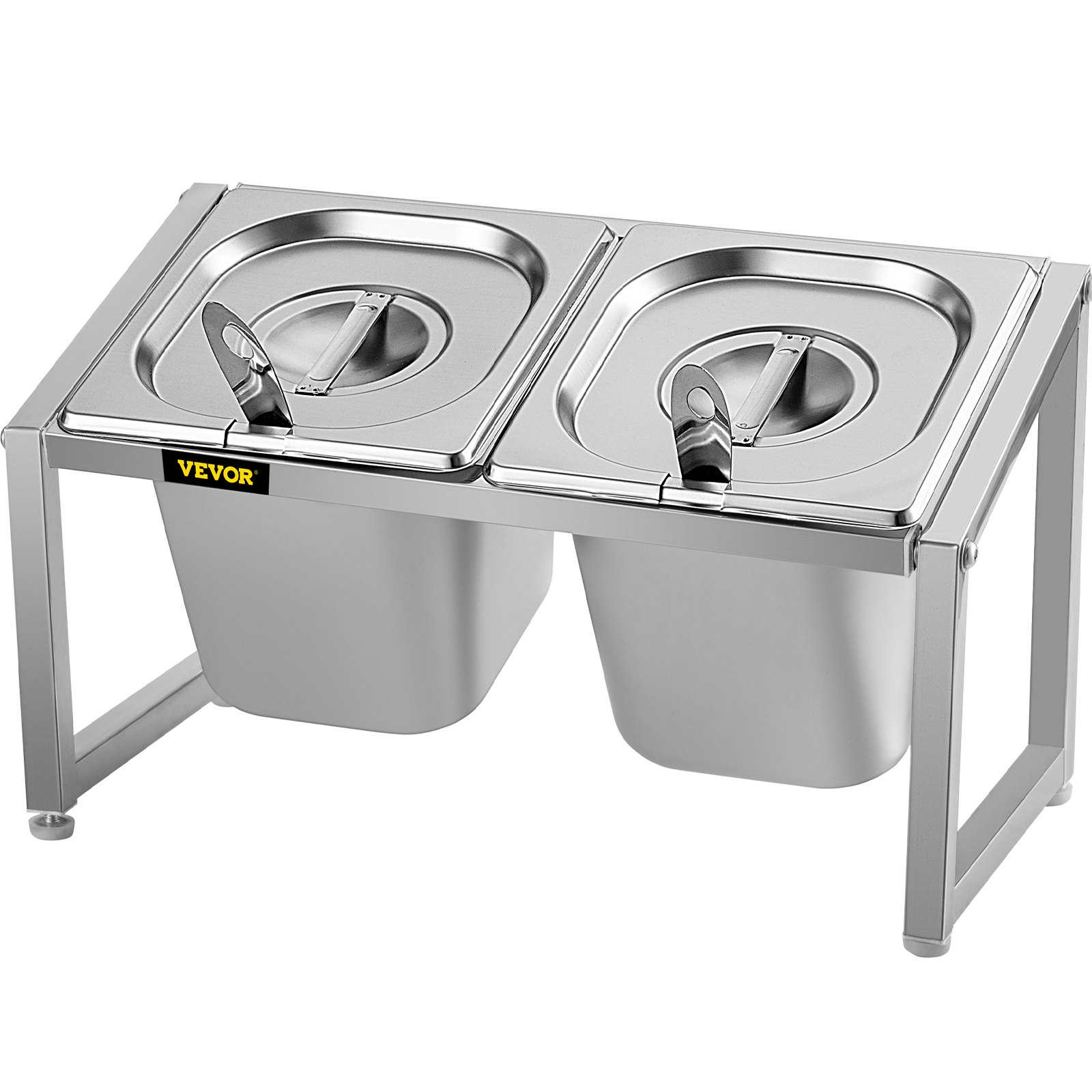 Estante de especias expandible VEVOR con dos recipientes y tapas de acero inoxidable.