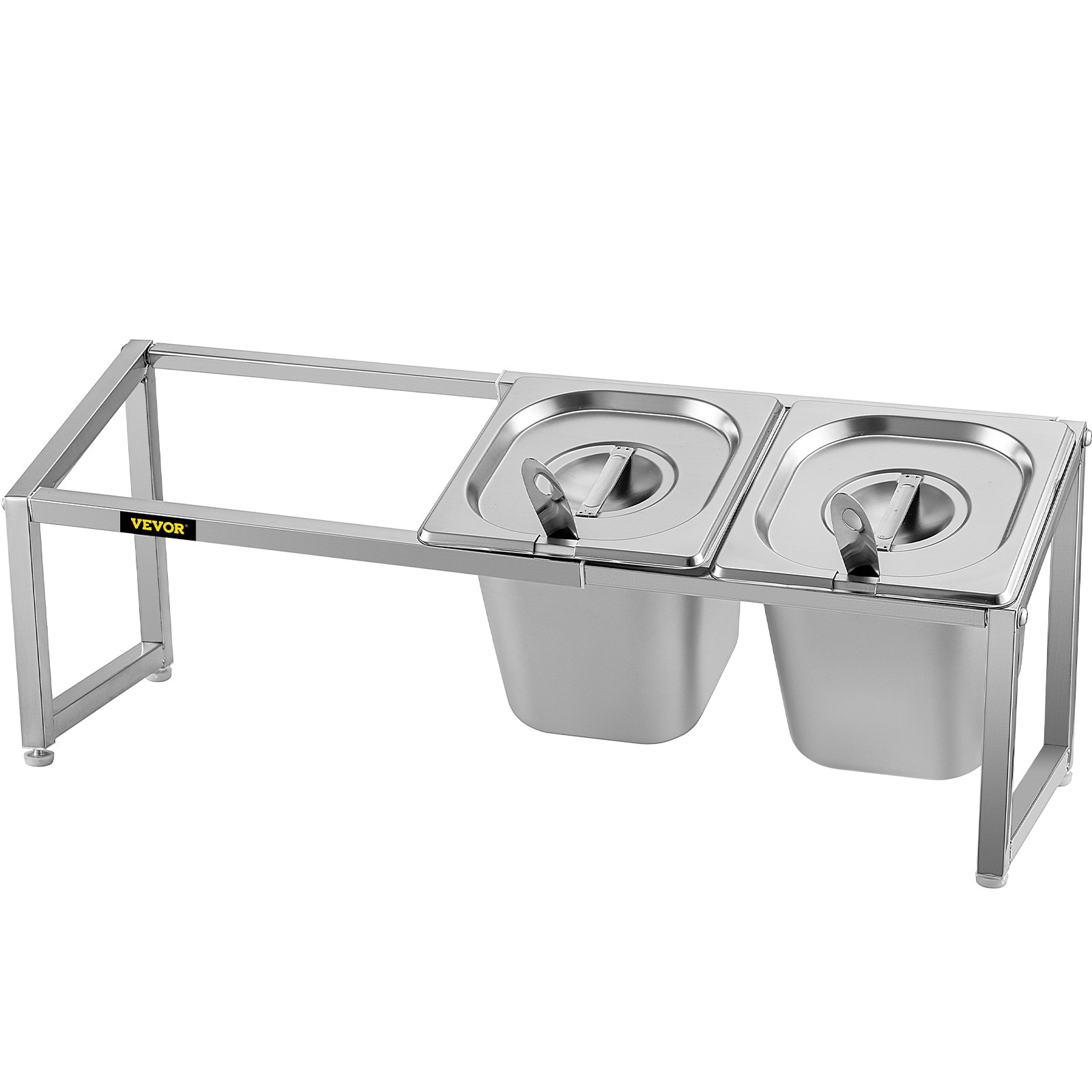 Estante de especias expandible VEVOR con dos recipientes y tapas de acero inoxidable.