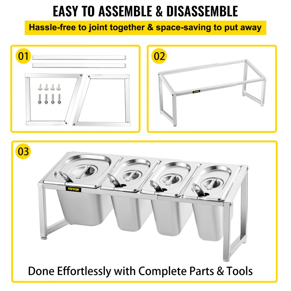 VEVOR Especiero extensible, 13.8"-23.6" ajustable, estante organizador de acero inoxidable con 3 1/9 sartenes 1 1/6 sartén 4 cucharones, soporte inclinado para encimera para ingredientes de salsa frutas, para uso en despensa de cocina
