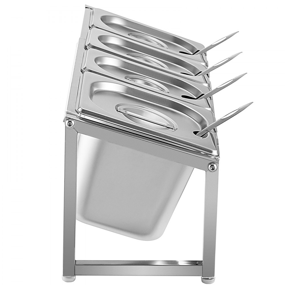 VEVOR Especiero extensible, 13.8"-23.6" ajustable, estante organizador de acero inoxidable con 3 1/9 sartenes 1 1/6 sartén 4 cucharones, soporte inclinado para encimera para ingredientes de salsa frutas, para uso en despensa de cocina