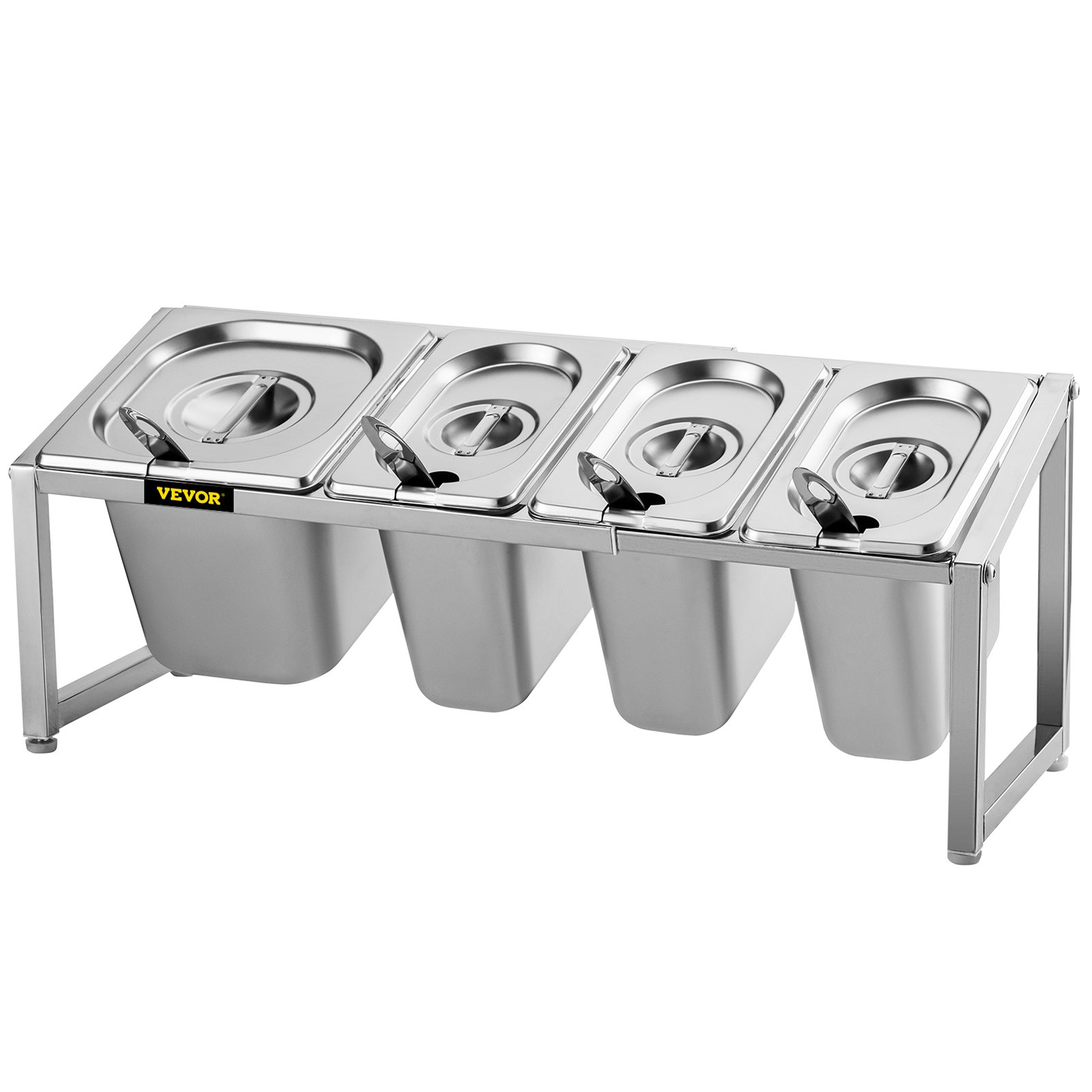 VEVOR Especiero extensible, 13.8"-23.6" ajustable, estante organizador de acero inoxidable con 3 1/9 sartenes 1 1/6 sartén 4 cucharones, soporte inclinado para encimera para ingredientes de salsa frutas, para uso en despensa de cocina
