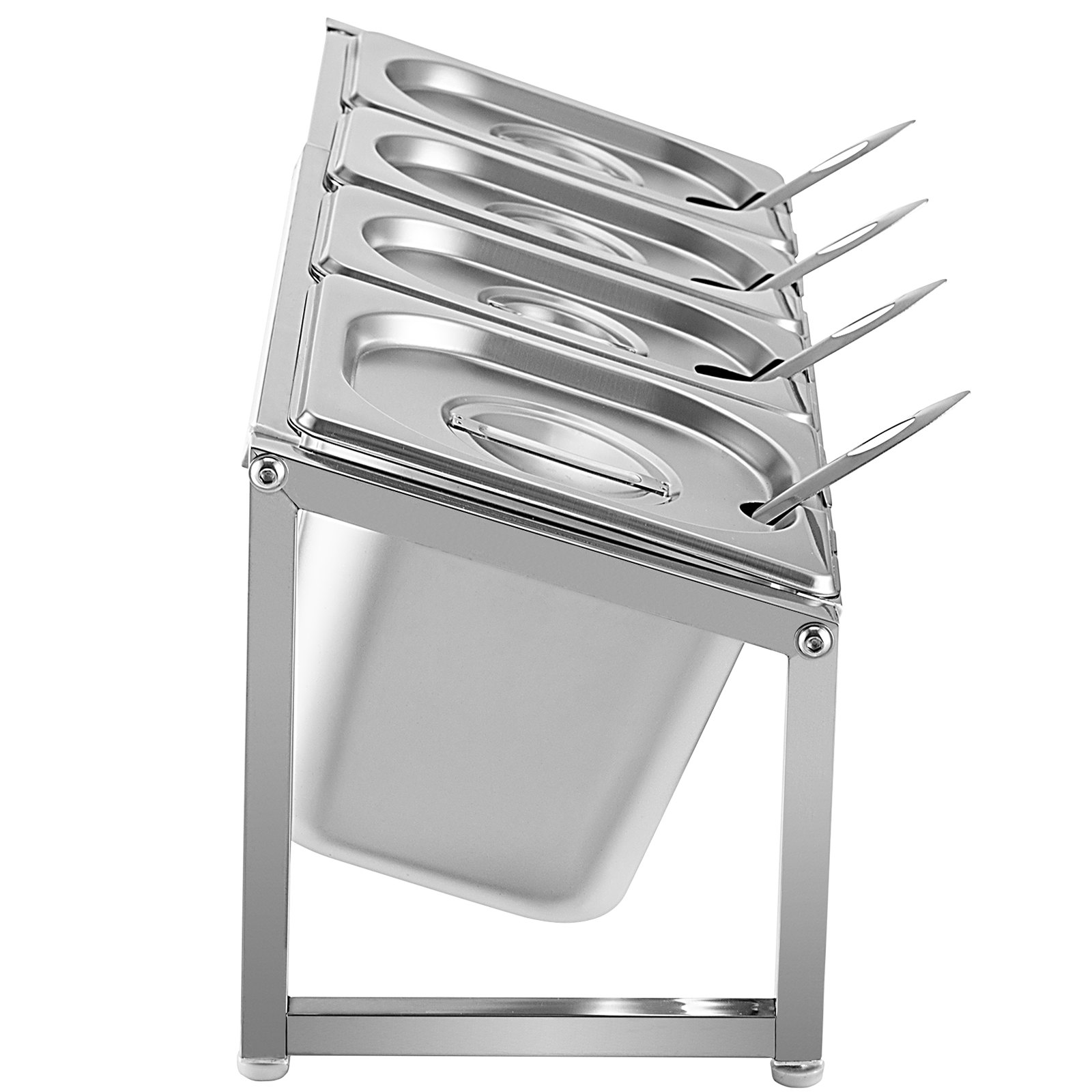 VEVOR Especiero extensible, 13.8"-23.6" ajustable, estante organizador de acero inoxidable con 3 1/9 sartenes 1 1/6 sartén 4 cucharones, soporte inclinado para encimera para ingredientes de salsa frutas, para uso en despensa de cocina