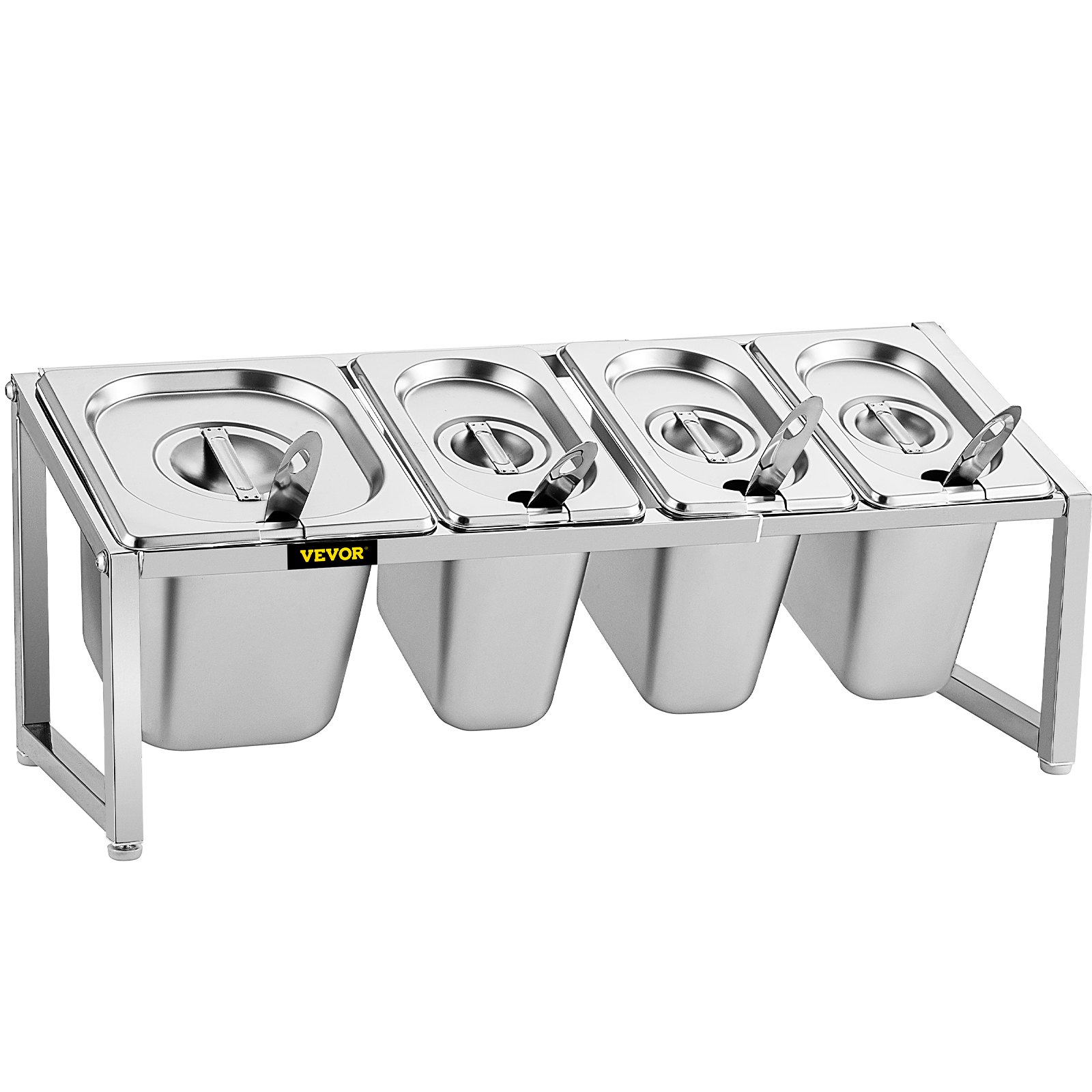 VEVOR Especiero extensible, 13.8"-23.6" ajustable, estante organizador de acero inoxidable con 3 1/9 sartenes 1 1/6 sartén 4 cucharones, soporte inclinado para encimera para ingredientes de salsa frutas, para uso en despensa de cocina