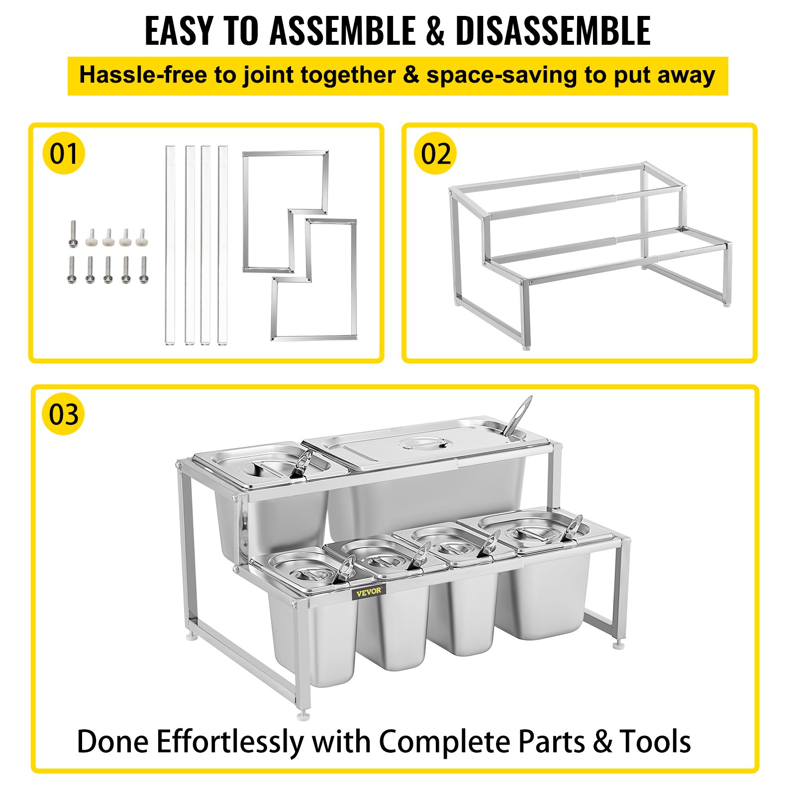 VEVOR Especiero extensible, 13.8"-23.6" ajustable, estante organizador de acero inoxidable de 2 niveles con 3 1/9 sartenes 2 1/6 sartenes 1 1/3 sartén 6 cucharones, soporte inclinado para encimera para ingredientes de salsa frutas