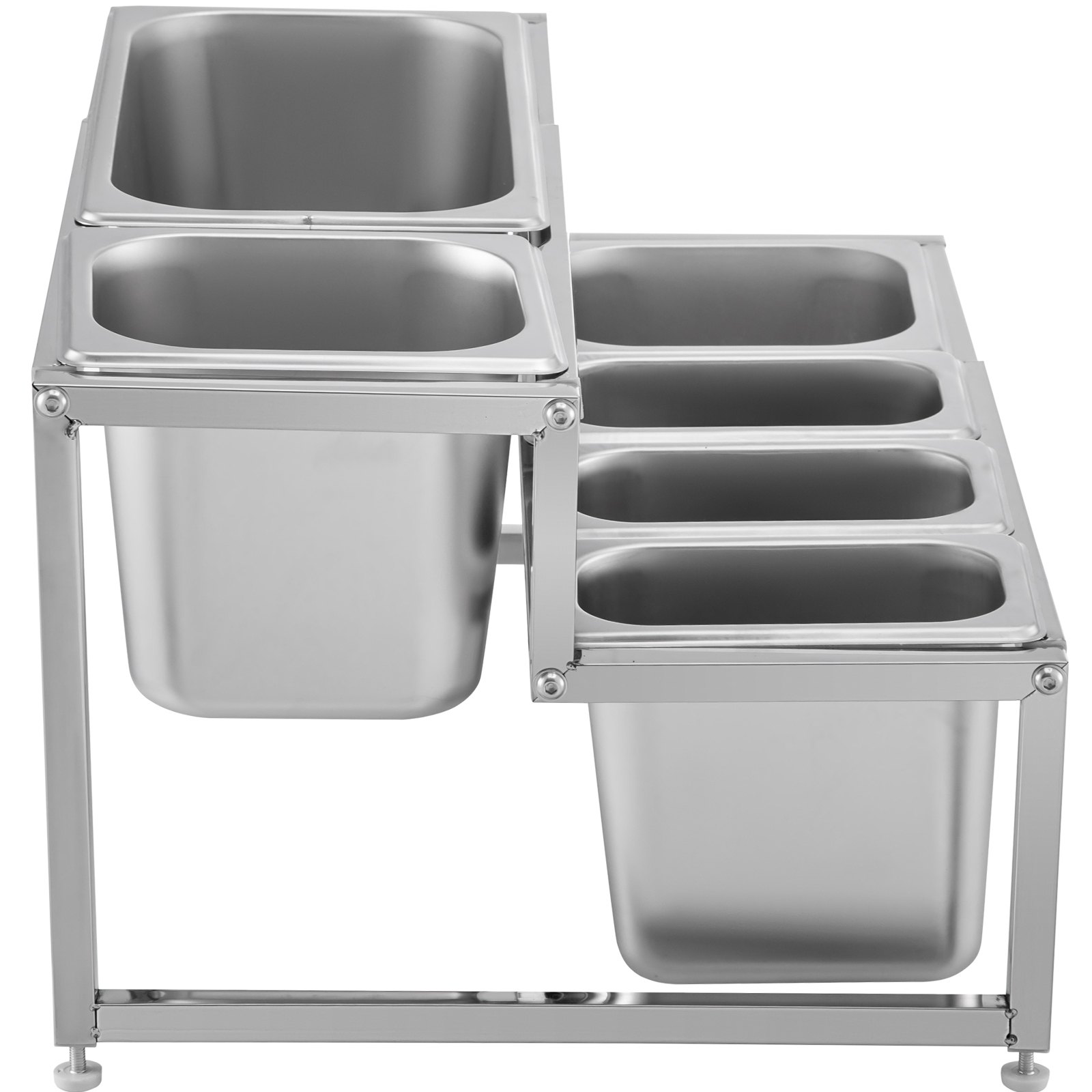 VEVOR Especiero extensible, 13.8"-23.6" ajustable, estante organizador de acero inoxidable de 2 niveles con 3 1/9 sartenes 2 1/6 sartenes 1 1/3 sartén 6 cucharones, soporte inclinado para encimera para ingredientes de salsa frutas