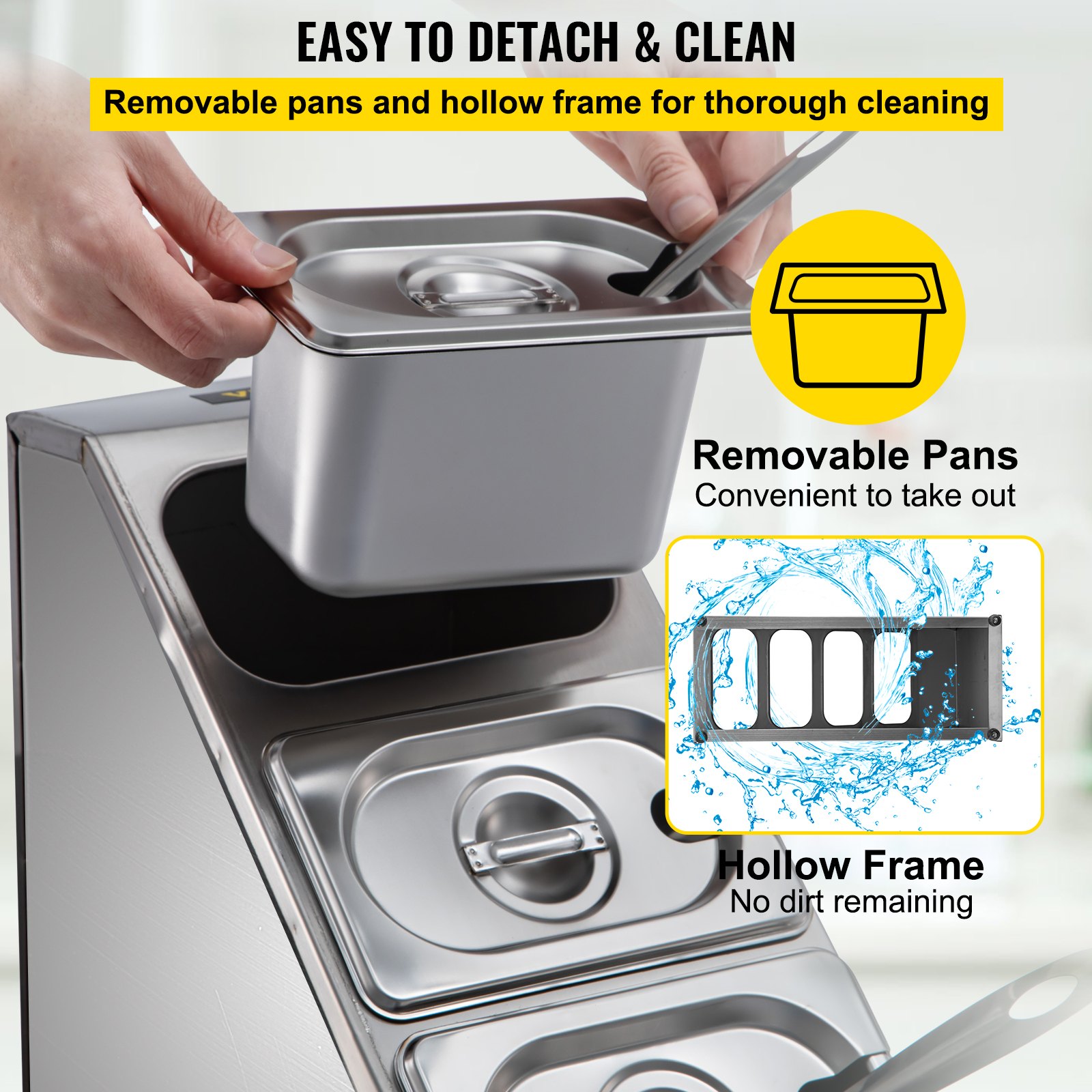 Estante para especias VEVOR, cuatro filas, soporte organizador de acero inoxidable con cuatro sartenes de 1/9 y cuatro cucharones, soporte inclinado para encimera para condimentar salsa, mermelada, ingredientes de frutas, para uso en despensa de cocina