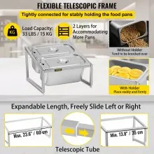 VEVOR Especiero extensible, 13.8"-23.6" ajustable, estante organizador de acero inoxidable de 2 niveles con 2 1/3 sartenes y 2 cucharones, soporte inclinado para encimera para ingredientes de salsa, frutas, para uso en la cocina