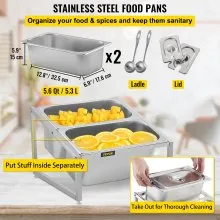 VEVOR Especiero extensible, 13.8"-23.6" ajustable, estante organizador de acero inoxidable de 2 niveles con 2 1/3 sartenes y 2 cucharones, soporte inclinado para encimera para ingredientes de salsa, frutas, para uso en la cocina