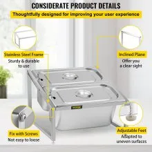 VEVOR Especiero extensible, 13.8"-23.6" ajustable, estante organizador de acero inoxidable de 2 niveles con 2 1/3 sartenes y 2 cucharones, soporte inclinado para encimera para ingredientes de salsa, frutas, para uso en la cocina