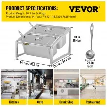 VEVOR Especiero extensible, 13.8"-23.6" ajustable, estante organizador de acero inoxidable de 2 niveles con 2 1/3 sartenes y 2 cucharones, soporte inclinado para encimera para ingredientes de salsa, frutas, para uso en la cocina