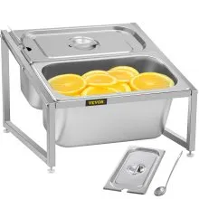 VEVOR Especiero extensible, 13.8"-23.6" ajustable, estante organizador de acero inoxidable de 2 niveles con 2 1/3 sartenes y 2 cucharones, soporte inclinado para encimera para ingredientes de salsa, frutas, para uso en la cocina