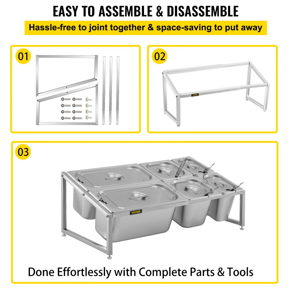 VEVOR Especiero extensible, 13.8"-23.6" ajustable, estante organizador de acero inoxidable de 2 niveles con 2 1/9 sartenes 2 1/6 sartenes 2 1/3 sartenes 6 cucharones, soporte inclinado para encimera para ingredientes de salsa frutas