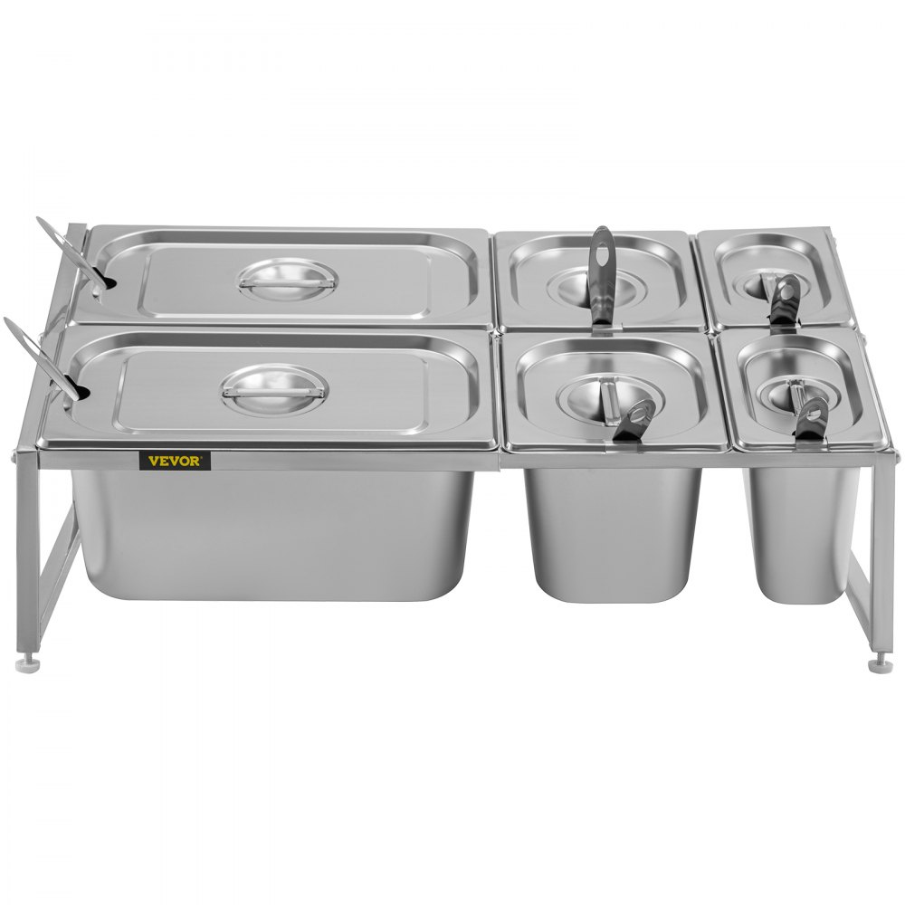 VEVOR Especiero extensible, 13.8"-23.6" ajustable, estante organizador de acero inoxidable de 2 niveles con 2 1/9 sartenes 2 1/6 sartenes 2 1/3 sartenes 6 cucharones, soporte inclinado para encimera para ingredientes de salsa frutas