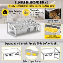 VEVOR Especiero extensible, 13.8"-23.6" ajustable, estante organizador de acero inoxidable de 2 niveles con 2 1/9 sartenes 2 1/6 sartenes 2 1/3 sartenes 6 cucharones, soporte inclinado para encimera para ingredientes de salsa frutas