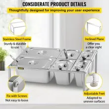 VEVOR Especiero extensible, 13.8"-23.6" ajustable, estante organizador de acero inoxidable de 2 niveles con 2 1/9 sartenes 2 1/6 sartenes 2 1/3 sartenes 6 cucharones, soporte inclinado para encimera para ingredientes de salsa frutas