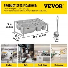 VEVOR Especiero extensible, 13.8"-23.6" ajustable, estante organizador de acero inoxidable de 2 niveles con 2 1/9 sartenes 2 1/6 sartenes 2 1/3 sartenes 6 cucharones, soporte inclinado para encimera para ingredientes de salsa frutas
