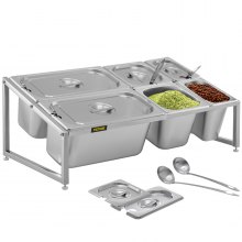 VEVOR Especiero extensible, 13.8"-23.6" ajustable, estante organizador de acero inoxidable de 2 niveles con 2 1/9 sartenes 2 1/6 sartenes 2 1/3 sartenes 6 cucharones, soporte inclinado para encimera para ingredientes de salsa frutas