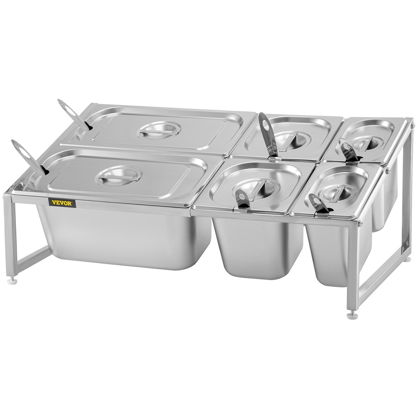 VEVOR Especiero extensible, 13.8"-23.6" ajustable, estante organizador de acero inoxidable de 2 niveles con 2 1/9 sartenes 2 1/6 sartenes 2 1/3 sartenes 6 cucharones, soporte inclinado para encimera para ingredientes de salsa frutas
