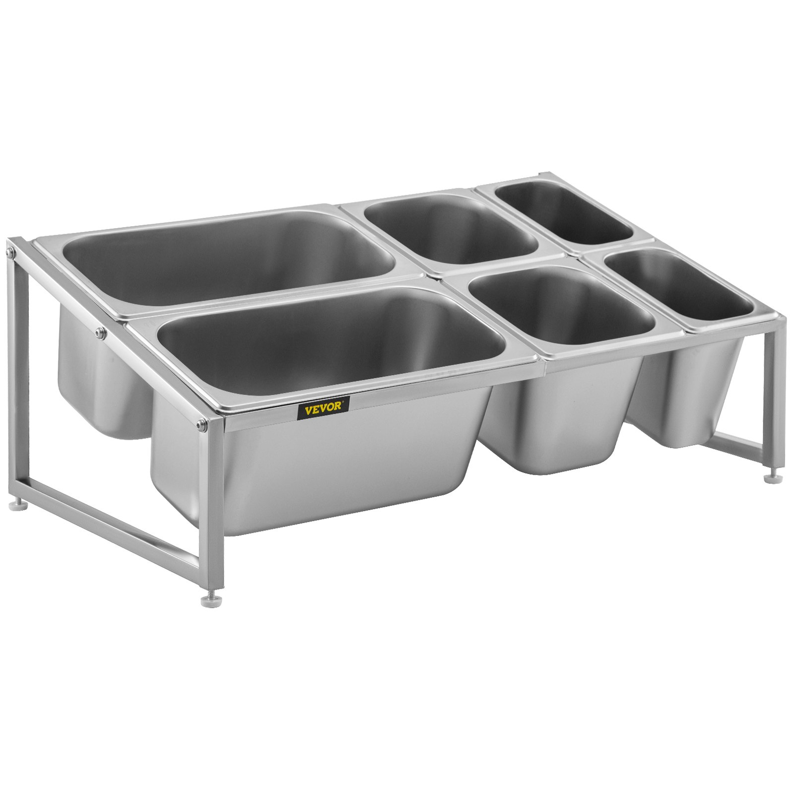 VEVOR Especiero extensible, 13.8"-23.6" ajustable, estante organizador de acero inoxidable de 2 niveles con 2 1/9 sartenes 2 1/6 sartenes 2 1/3 sartenes 6 cucharones, soporte inclinado para encimera para ingredientes de salsa frutas