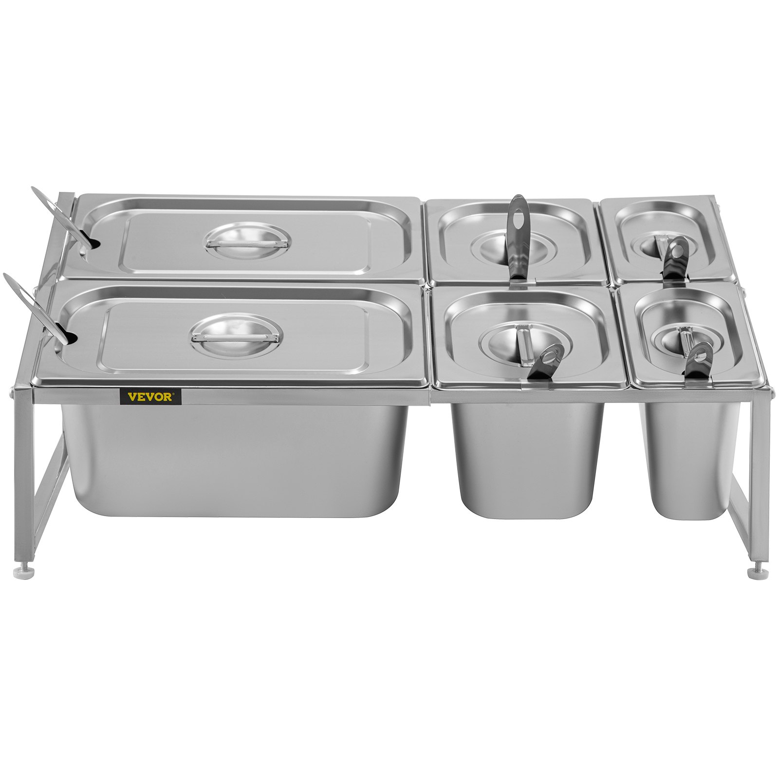 VEVOR Especiero extensible, 13.8"-23.6" ajustable, estante organizador de acero inoxidable de 2 niveles con 2 1/9 sartenes 2 1/6 sartenes 2 1/3 sartenes 6 cucharones, soporte inclinado para encimera para ingredientes de salsa frutas