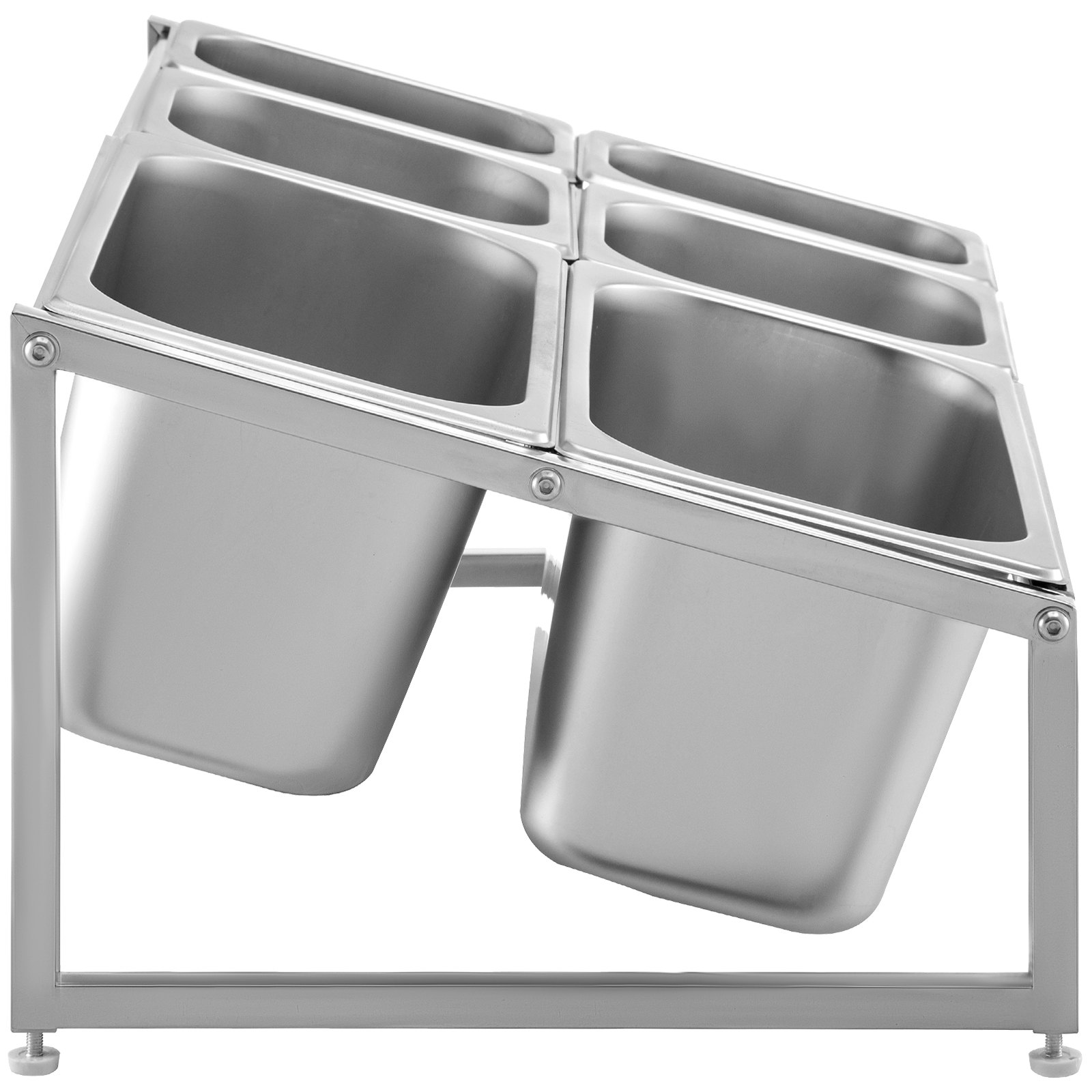 VEVOR Especiero extensible, 13.8"-23.6" ajustable, estante organizador de acero inoxidable de 2 niveles con 2 1/9 sartenes 2 1/6 sartenes 2 1/3 sartenes 6 cucharones, soporte inclinado para encimera para ingredientes de salsa frutas